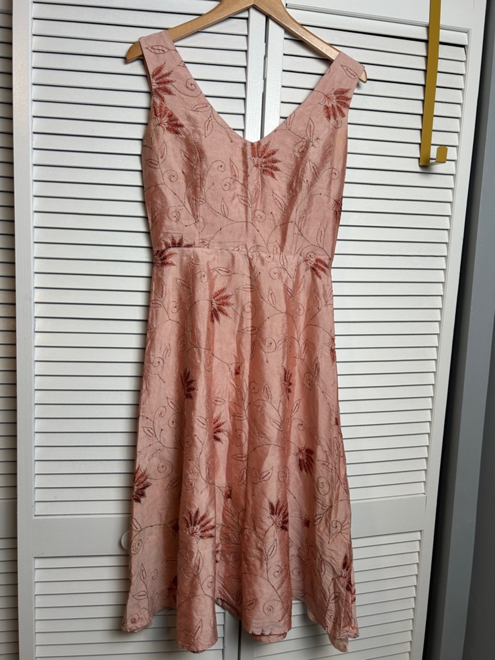 Vintage Lena Medoyeff Silk Floral Embroidered A-Line midi dress size S